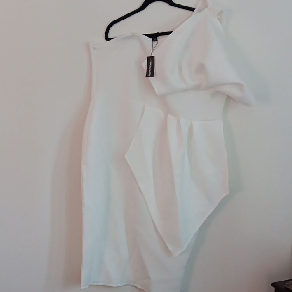 PrettyLittleThing White Asymmetrical Ruffled Cocktail Dress
